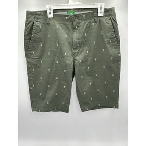 Dip Men's Skull Print Shorts Size 38 Green Flat Front Casual Summer Chino